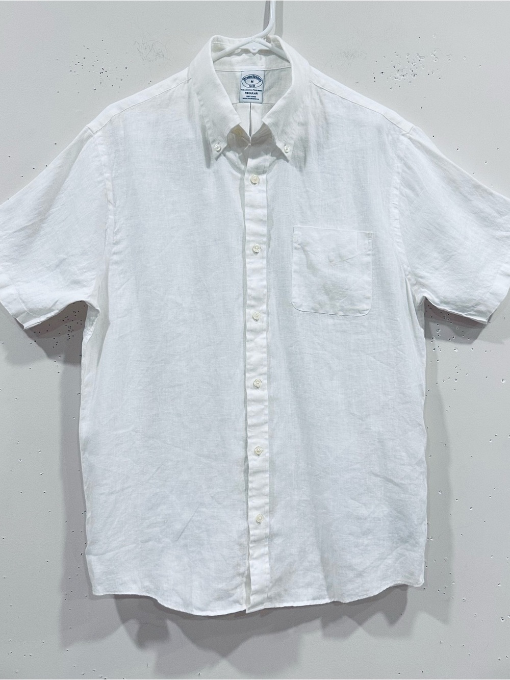Brooks Brothers Men's Short Sleeve 100% Linen Button Down Polo Shirt White M